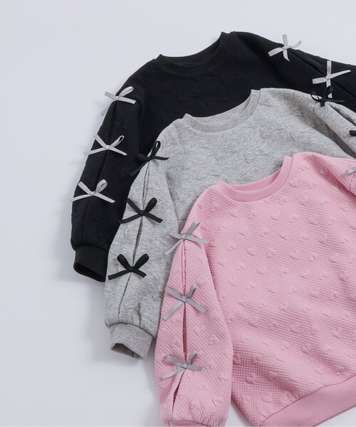 apres les cours（アプレレクール）の「袖リボンキルトトレーナー_ジュニア対応（スウェット・キッズ・ピンク/ブラック/グレー・80/90/100/110/120/130/140）」の14枚目の写真