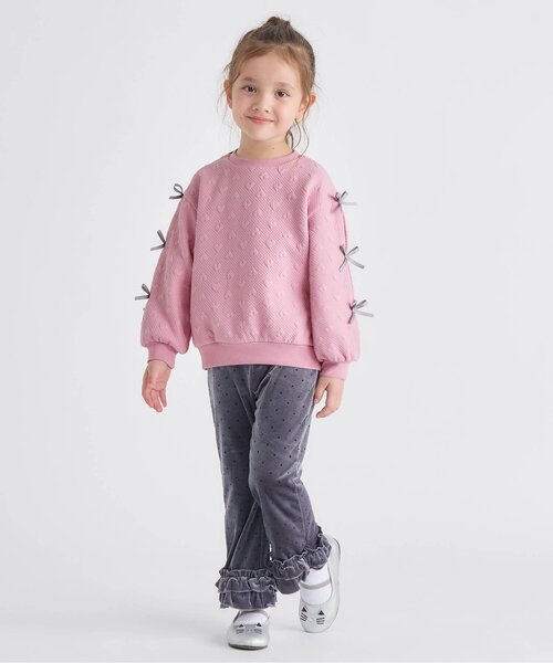 apres les cours（アプレレクール）の「袖リボンキルトトレーナー_ジュニア対応（スウェット・キッズ・ピンク/ブラック/グレー・80/90/100/110/120/130/140）」の10枚目の写真