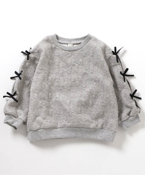 apres les cours（アプレレクール）の「袖リボンキルトトレーナー_ジュニア対応（スウェット・キッズ・ピンク/ブラック/グレー・80/90/100/110/120/130/140）」の4枚目の写真