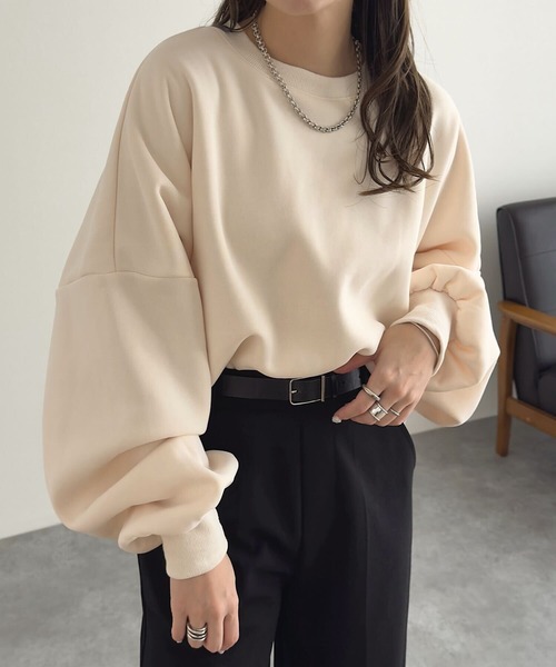 KOBE LETTUCE(コウベレタス)の「裏ボアスウェット2タイプトップス(スウェット・レディース・ブラック/アイボリー/グレー/グレー系/アイボリー系/ブラック系・M-Short/M-Long)」の5枚目の写真