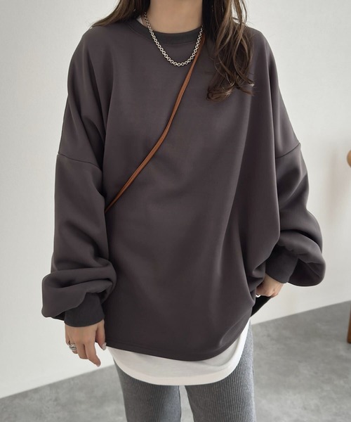 KOBE LETTUCE(コウベレタス)の「裏ボアスウェット2タイプトップス(スウェット・レディース・ブラック/アイボリー/グレー/グレー系/アイボリー系/ブラック系・M-Short/M-Long)」の9枚目の写真