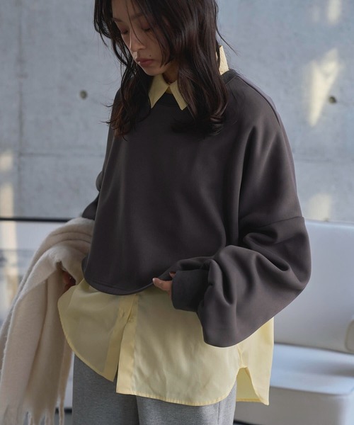 KOBE LETTUCE(コウベレタス)の「裏ボアスウェット2タイプトップス(スウェット・レディース・ブラック/アイボリー/グレー/グレー系/アイボリー系/ブラック系・M-Short/M-Long)」の7枚目の写真