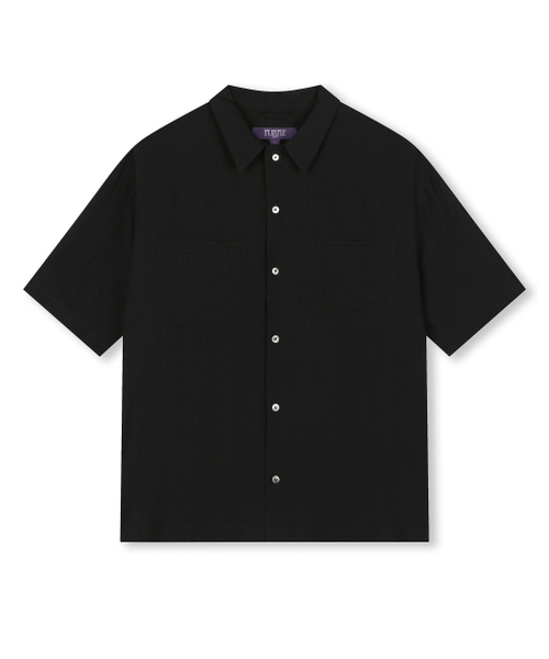BESLOW（ビースロー）の「クリンクルテクスチャーハーフシャツ ブラック（シャツ/ブラウス・レディース・その他・SMALL/MEDIUM/LARGE）」の2枚目の写真