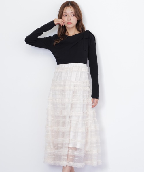 JILL by JILL STUART(ジルバイジルスチュアート)の「◇フリルチュールドッキングワンピース(ワンピース・レディース・ホワイト/ブラック/グレー・FREE)」の3枚目の写真
