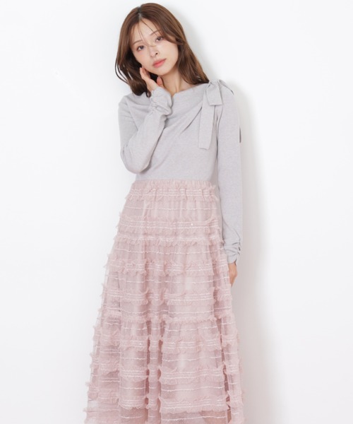 JILL by JILL STUART(ジルバイジルスチュアート)の「◇フリルチュールドッキングワンピース(ワンピース・レディース・ホワイト/ブラック/グレー・FREE)」の5枚目の写真