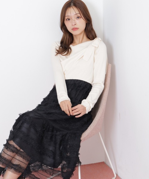 JILL by JILL STUART(ジルバイジルスチュアート)の「◇フリルチュールドッキングワンピース(ワンピース・レディース・ホワイト/ブラック/グレー・FREE)」の15枚目の写真