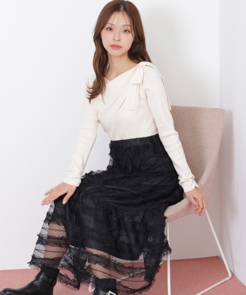 JILL by JILL STUART(ジルバイジルスチュアート)の「◇フリルチュールドッキングワンピース(ワンピース・レディース・ホワイト/ブラック/グレー・FREE)」の13枚目の写真