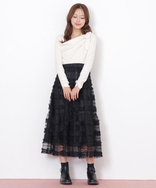 JILL by JILL STUART(ジルバイジルスチュアート)の「◇フリルチュールドッキングワンピース(ワンピース・レディース・ホワイト/ブラック/グレー・FREE)」の21枚目の写真