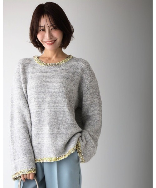 Ehre style(エーレスタイル)の「フリンジ配色で ひとくせお洒落(ニット/セーター・レディース・チャコールグレー/ライトグレー・FREE)」の2枚目の写真