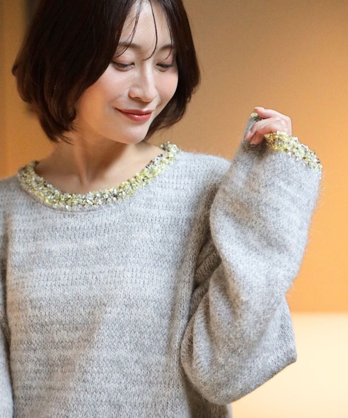 Ehre style(エーレスタイル)の「フリンジ配色で ひとくせお洒落(ニット/セーター・レディース・チャコールグレー/ライトグレー・FREE)」の7枚目の写真