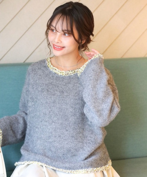 Ehre style(エーレスタイル)の「フリンジ配色で ひとくせお洒落(ニット/セーター・レディース・チャコールグレー/ライトグレー・FREE)」の17枚目の写真
