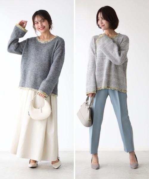 Ehre style(エーレスタイル)の「フリンジ配色で ひとくせお洒落(ニット/セーター・レディース・チャコールグレー/ライトグレー・FREE)」の18枚目の写真