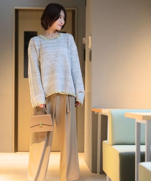 Ehre style(エーレスタイル)の「フリンジ配色で ひとくせお洒落(ニット/セーター・レディース・チャコールグレー/ライトグレー・FREE)」の21枚目の写真
