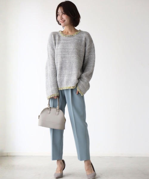 Ehre style(エーレスタイル)の「フリンジ配色で ひとくせお洒落(ニット/セーター・レディース・チャコールグレー/ライトグレー・FREE)」の9枚目の写真