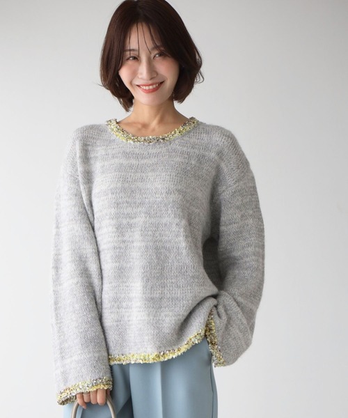 Ehre style(エーレスタイル)の「フリンジ配色で ひとくせお洒落(ニット/セーター・レディース・チャコールグレー/ライトグレー・FREE)」の10枚目の写真