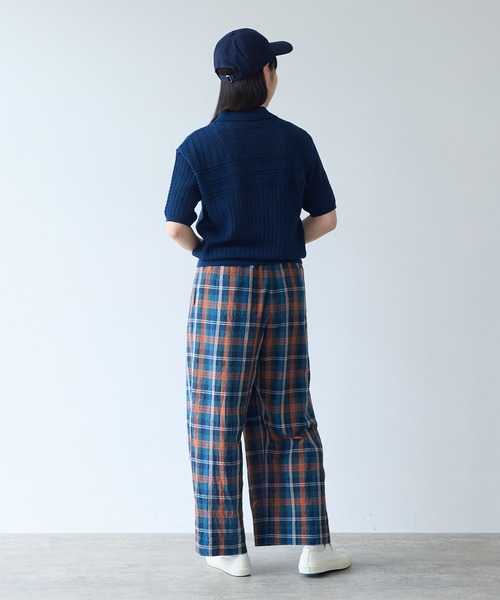 bulle de savon（ビュルデサボン）の「透かし柄　半袖ポロニット（ニット/セーター・レディース・ホワイト/ネイビー・FREE）」の8枚目の写真