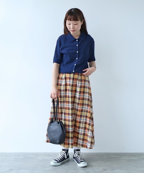 bulle de savon(ビュルデサボン)の「透かし柄 半袖ポロニット(ニット/セーター・レディース・ホワイト/ネイビー/レッド・FREE)」の22枚目の写真