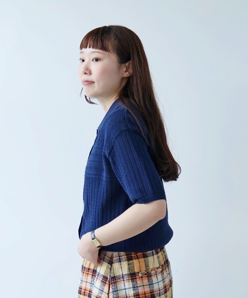 bulle de savon(ビュルデサボン)の「透かし柄 半袖ポロニット(ニット/セーター・レディース・ホワイト/ネイビー/レッド・FREE)」の16枚目の写真