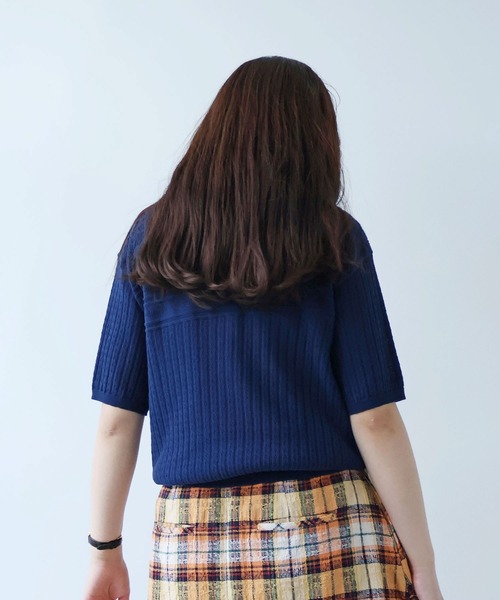 bulle de savon(ビュルデサボン)の「透かし柄 半袖ポロニット(ニット/セーター・レディース・ホワイト/ネイビー/レッド・FREE)」の17枚目の写真
