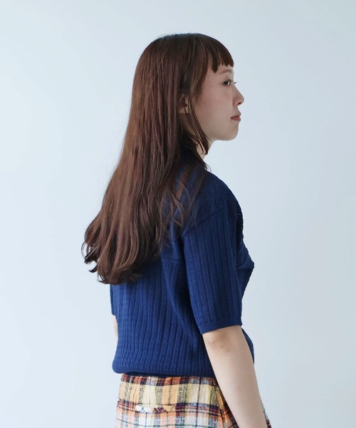 bulle de savon(ビュルデサボン)の「透かし柄 半袖ポロニット(ニット/セーター・レディース・ホワイト/ネイビー/レッド・FREE)」の18枚目の写真