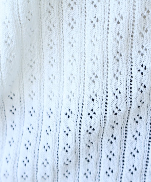 bulle de savon（ビュルデサボン）の「透かし柄　半袖ポロニット（ニット/セーター・レディース・ホワイト/ネイビー・FREE）」の17枚目の写真