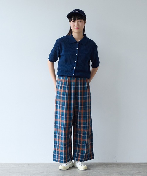 bulle de savon（ビュルデサボン）の「透かし柄　半袖ポロニット（ニット/セーター・レディース・ホワイト/ネイビー・FREE）」の9枚目の写真