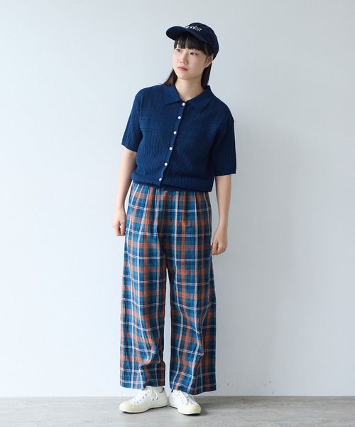 bulle de savon（ビュルデサボン）の「透かし柄　半袖ポロニット（ニット/セーター・レディース・ホワイト/ネイビー・FREE）」の5枚目の写真