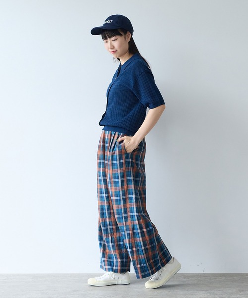 bulle de savon（ビュルデサボン）の「透かし柄　半袖ポロニット（ニット/セーター・レディース・ホワイト/ネイビー・FREE）」の7枚目の写真