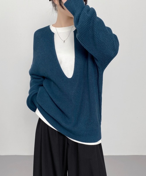 CHUN CHUN NOTES(チュンチュンノーツ)の「大人Vニットプルオーバー/ゆったり美シルエット(ニット/セーター・レディース・ブルー/モカ/ライトグレー・F)」の9枚目の写真