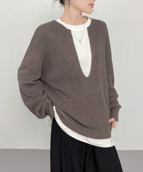 CHUN CHUN NOTES(チュンチュンノーツ)の「大人Vニットプルオーバー/ゆったり美シルエット(ニット/セーター・レディース・ブルー/モカ/ライトグレー・F)」の16枚目の写真