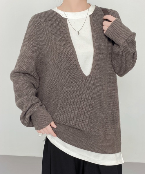 CHUN CHUN NOTES(チュンチュンノーツ)の「大人Vニットプルオーバー/ゆったり美シルエット(ニット/セーター・レディース・ブルー/モカ/ライトグレー・F)」の17枚目の写真