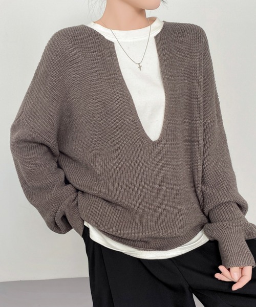 CHUN CHUN NOTES(チュンチュンノーツ)の「大人Vニットプルオーバー/ゆったり美シルエット(ニット/セーター・レディース・ブルー/モカ/ライトグレー・F)」の21枚目の写真