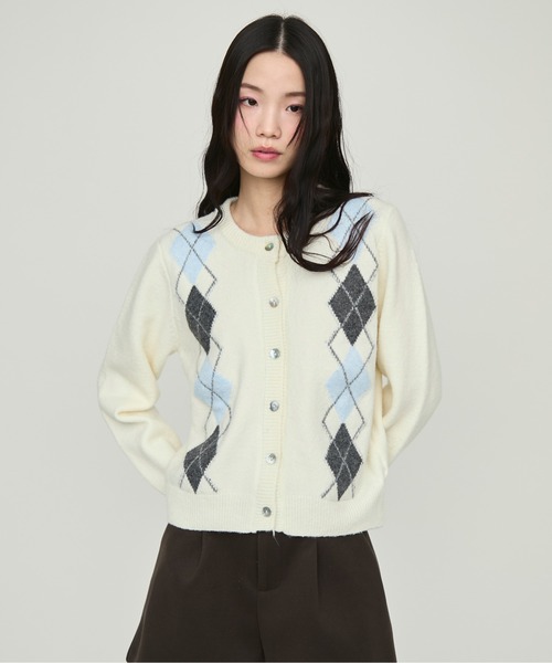美品 マークアンドロナ アーガイル柄 セットアップ 日本製 近年モデル Argyle Pattern Knit Cardigan / アーガイルパターンニット