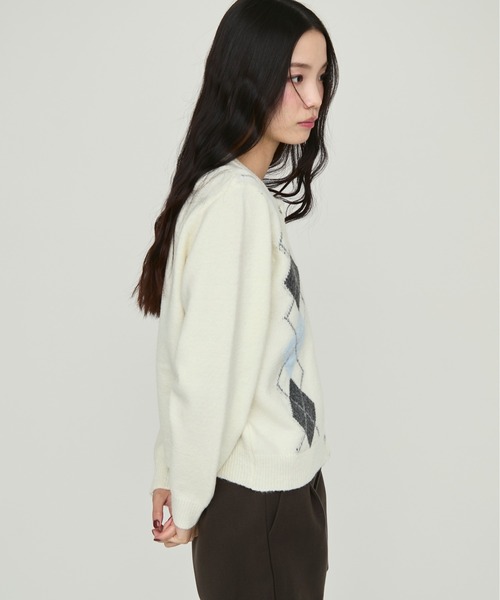 NUJOH(ヌゾ)の「Argyle Pattern Knit Cardigan / アーガイルパターンニットカーディガン(カーディガン/ボレロ・レディース・グレー/アイボリー/ネイビー・FREE)」の15枚目の写真