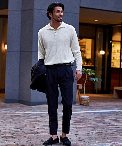 CavariA(キャバリア)の「『CavariA/キャバリア』カシミアタッチ長袖ポロシャツ(ニット/セーター・メンズ・ブラック/ベージュ/ネイビー/チャコールグレー/ホワイト・L/M)」の8枚目の写真