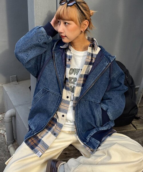 CIAOPANIC TYPY(チャオパニックティピー)の「【UNISEX】アソート素材フードジャケット/デニムジャケット/アクティブジャケット(デニムジャケット・レディース・ブラック/ブルー/ベージュ・MEDIUM/LARGE)」の14枚目の写真