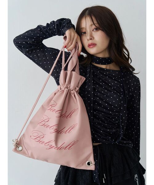 jouetie（ジュエティ）の「2WAYロゴナップサック チェック柄（トートバッグ・レディース・シルバー/ピンク/アイボリー/レッド/ブラック/ブラウン・FREE）」の4枚目の写真