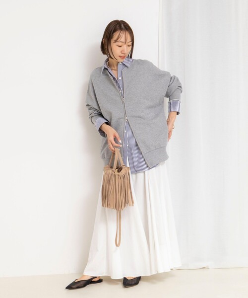 NOLLEY’S（ノーリーズ）の「ウォッシャブル2WAYロングジップスウェット（スウェット・レディース・ホワイト/シルバー/グレー・FREE）」の14枚目の写真