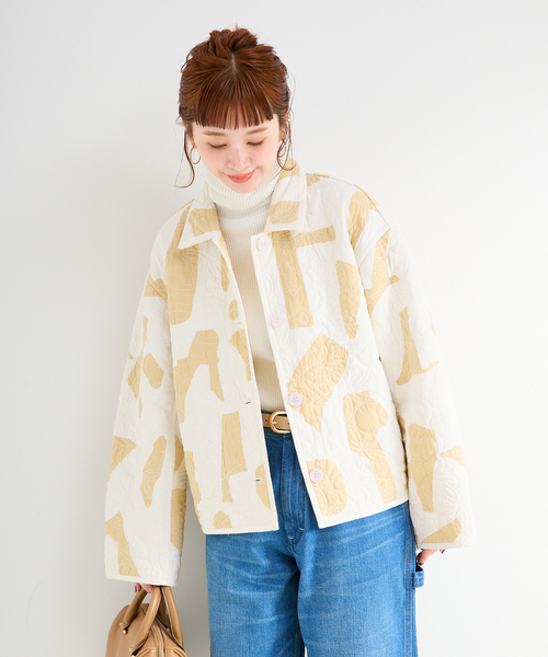 B.C STOCK（ベーセーストック）の「幾何柄リバーシブルキルティングジャケット（その他アウター・レディース・ベージュ/ブラウン・FREE）」の19枚目の写真