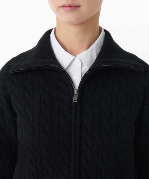 MUSINSA STANDARD WOMAN（ムシンサスタンダードウーマン）の「ウィメンズケーブルニットジップアップ[ブラック]（ニット/セーター・レディース・その他・LARGE/MEDIUM/SMALL/X-SMALL）」の5枚目の写真