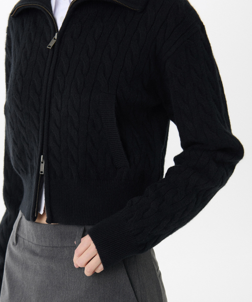 MUSINSA STANDARD WOMAN（ムシンサスタンダードウーマン）の「ウィメンズケーブルニットジップアップ[ブラック]（ニット/セーター・レディース・その他・LARGE/MEDIUM/SMALL/X-SMALL）」の7枚目の写真