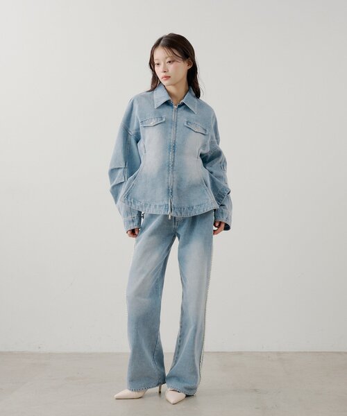 コ*︎様 新品 タグ付 ボーダーズアットバルコニー デニム ペプラム ジャケット SALON by Chico】デニムペプラムジャケット（その他アウター）｜Chico