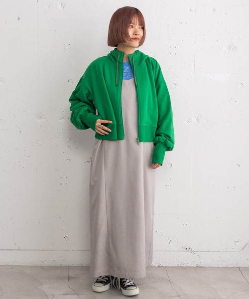 POU DOU DOU（プードゥドゥ）の「ボリューム袖裏毛フーディパーカ（パーカー・レディース・グレー/ブラウン/グリーン・3）」の17枚目の写真