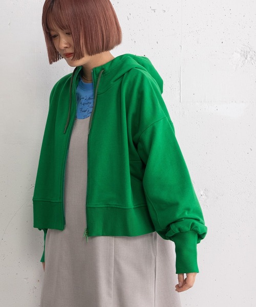 POU DOU DOU（プードゥドゥ）の「ボリューム袖裏毛フーディパーカ（パーカー・レディース・グレー/ブラウン/グリーン・3）」の18枚目の写真