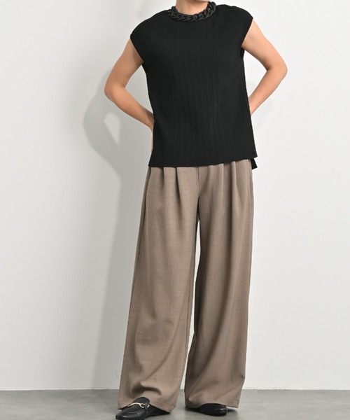 aunt lily(アントリリー)の「上質アセテートブレンド プレミアムニット ノースリーブプルオーバー(Tシャツ/カットソー・レディース・オフホワイト/ブラック/ライトブラウン・L/M/LL)」の16枚目の写真