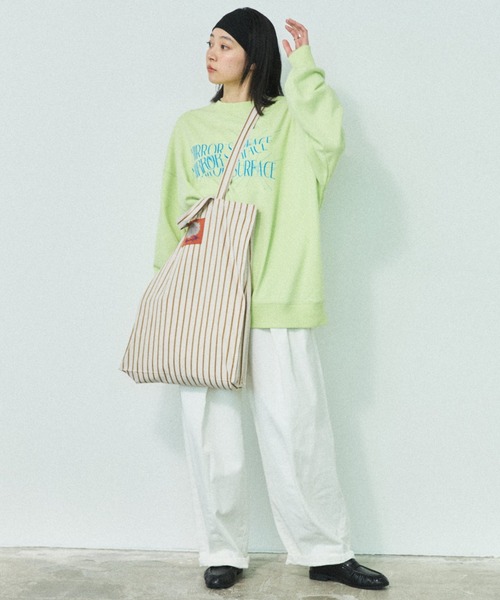 MIRROR STOKE(ミラーストーク)の「【ZOZO限定】《大容量》【2way/A4サイズ収納可能】MS LOGO STRIPE TOTE BAG/エムエスロゴストライプトートバッグ(トートバッグ・レディース・ベージュ/グリーン/ピンク/ブルー・FREE)」の16枚目の写真