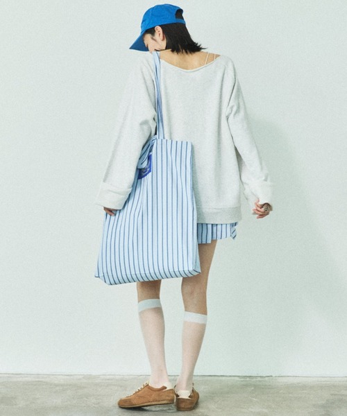 MIRROR STOKE(ミラーストーク)の「【ZOZO限定】《大容量》【2way/A4サイズ収納可能】MS LOGO STRIPE TOTE BAG/エムエスロゴストライプトートバッグ(トートバッグ・レディース・ベージュ/グリーン/ピンク/ブルー・FREE)」の10枚目の写真