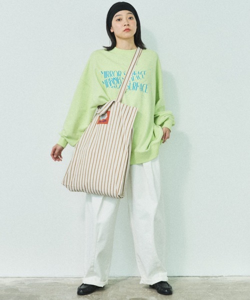 MIRROR STOKE(ミラーストーク)の「【ZOZO限定】《大容量》【2way/A4サイズ収納可能】MS LOGO STRIPE TOTE BAG/エムエスロゴストライプトートバッグ(トートバッグ・レディース・ベージュ/グリーン/ピンク/ブルー・FREE)」の15枚目の写真