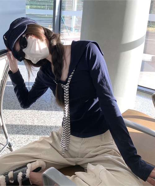 AsheKsha(アシクシャ)の「海軍ストライプショール付き長袖上着(シャツ/ブラウス・レディース・ダークグレー/ネイビー・M)」の10枚目の写真