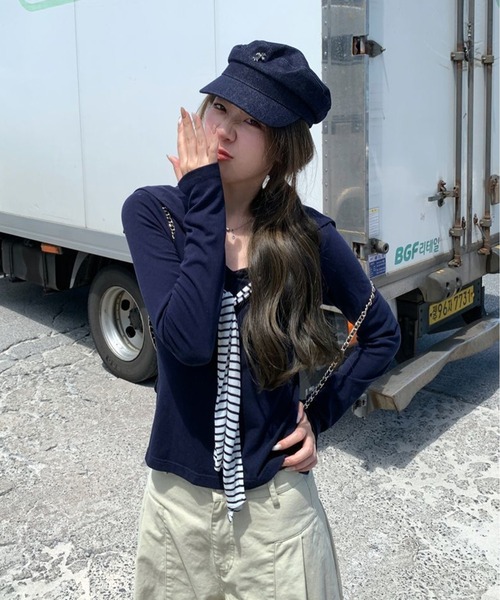 AsheKsha(アシクシャ)の「海軍ストライプショール付き長袖上着(シャツ/ブラウス・レディース・ダークグレー/ネイビー・M)」の3枚目の写真
